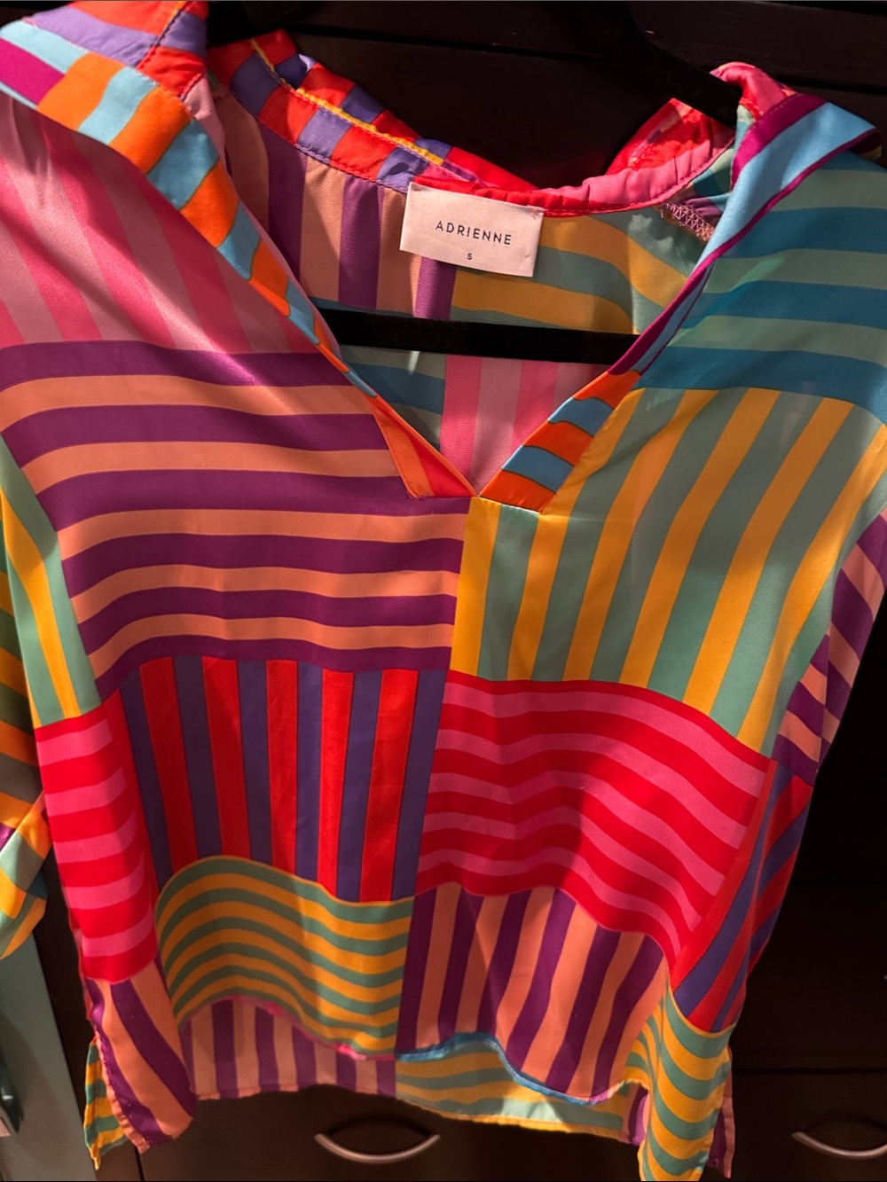 Adrienne Vibrant Multicolor Striped V-Neck Blouse